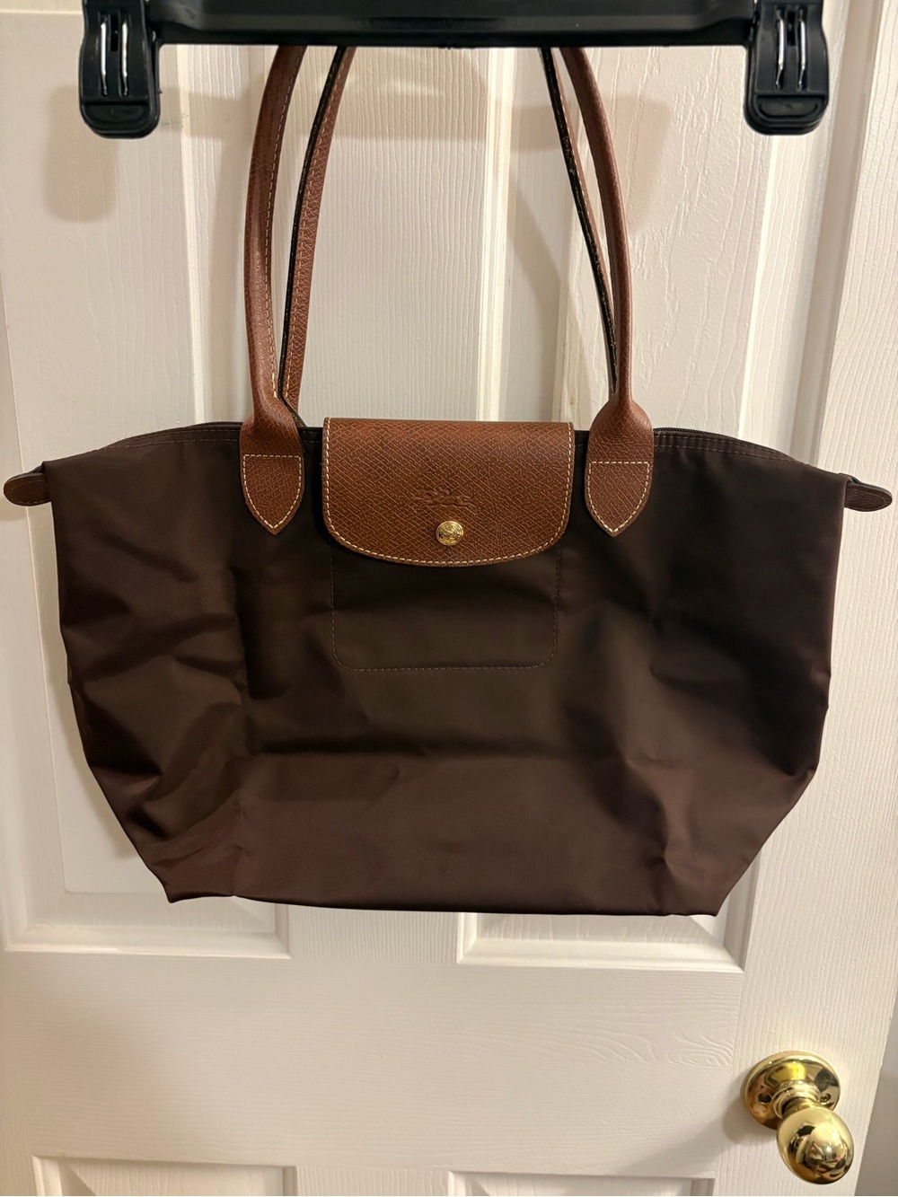 Longchamp Brown Nylon Tote with Tan Leather Trim